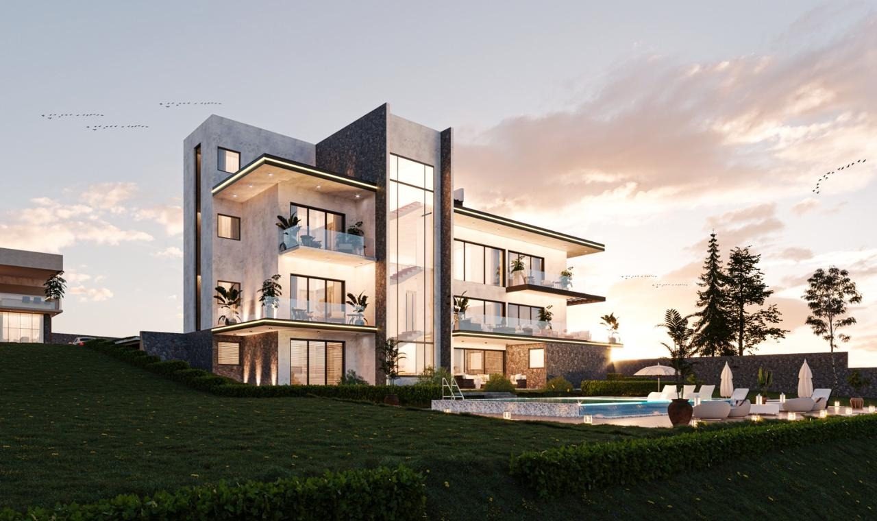 Residential villa 3D render at sunset, Runda